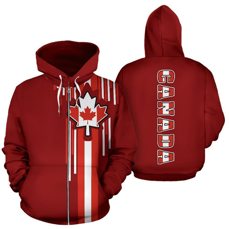 Street Fashion Canada - Canada Feel-Sweat à capuche zippé imprimé